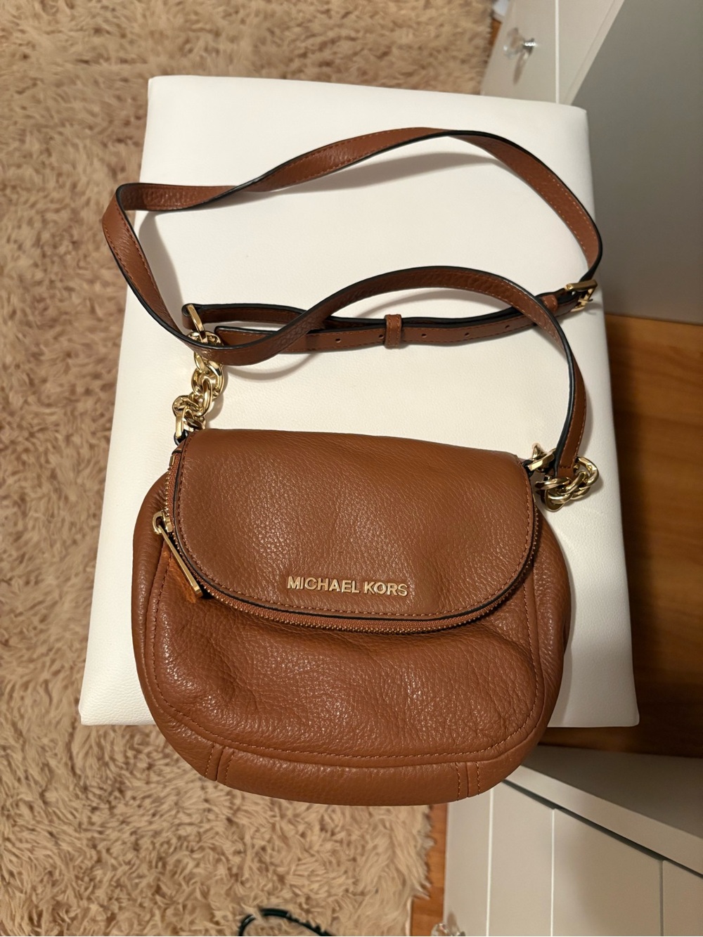 Michael Kors Tan Saddle Crossbody Bag with Gold Hardware